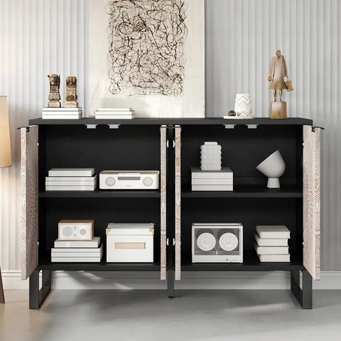 Modern dressoir met geometrisch patroon - Massief hout en metalen handgrepen - Vloermontage - MDF-constructie - Met verstelbare poten