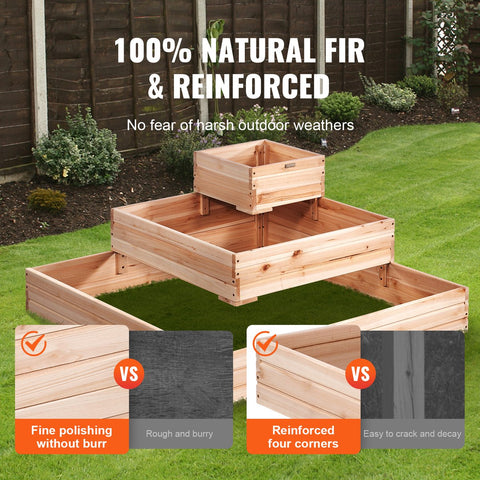 Verhoogd Bed Plantenbak – 113 x 113 x 51 cm – Dennenhouten Groentebed – Bloembak Kruidenbed – Tuinbed voor Groenten, Fruit, Kruiden en Vetplanten