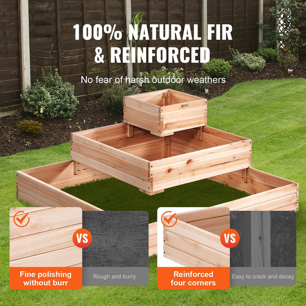 Verhoogd Bed Plantenbak – 113 x 113 x 51 cm – Dennenhouten Groentebed – Bloembak Kruidenbed – Tuinbed voor Groenten, Fruit, Kruiden en Vetplanten