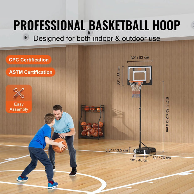 Basketbalpaal - Verstelbare Basketbalpaal - Basketbalring - Voor Buiten - 1,5 tot 2 Meter Hoog - Basketbal - Buitenspelen - Buiten - Spelen - Kinderen