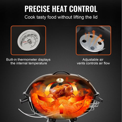 Houtskool Kogelgrill 56 cm - Draagbare BBQ Grill met Deksel - Grote Grilloppervlak - Zwart - 63 x 82 x 88 cm