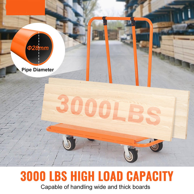Gipsplaten Vrachtwagen - Laadvermogen 3000 lbs - Duurzaam Staal - 5-Inch Stille Wielen - Voor Transport van Wandpanelen - Multiplex en Gipsplaten - Eenvoudige Installatie - Brede Toepassing in Hotels - Feestzalen en Woonhuizen