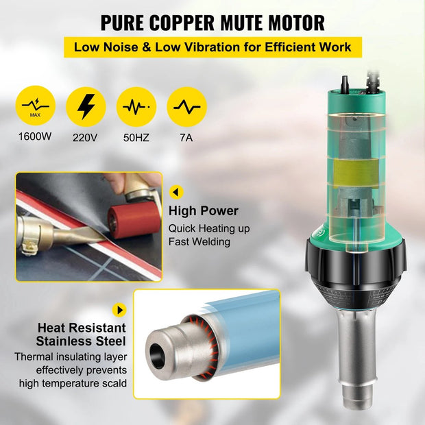 Hete Lucht Pistool - Las Pistool - Soldeer Pistool - Soldeerbout - 220V - 600°C - 3M - Met Accessoires - Blauw