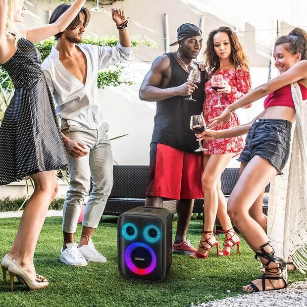 Karaoke Partybox - 3-Weg Speaker - 120 W - 2 Draadloze Microfoons - Verlichting Kleur en Equalizer via App - Mic en Gitaar Input - Zwart