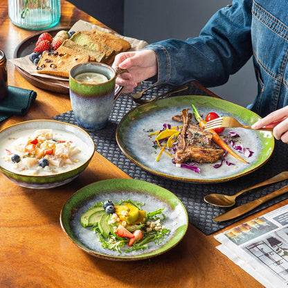 Luxe Serviesset – 32 delig – 8 persoons – Porselein - Bordenset – Dinner platen – Dessertborden - Kommen - Schaaltjes - Groen
