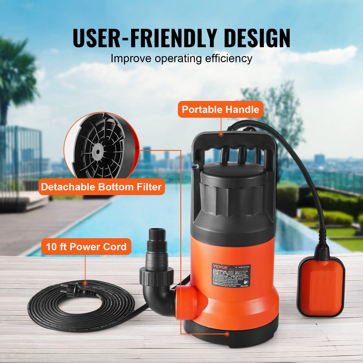Dompelpomp - Waterpomp - 400w - 9500l/U - 7,9m Opvoerhoogte - 2510 GPH - Geschikt voor Tuinen - Vijvers - Zwembaden