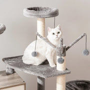 Katten Krabpaal - Grijs - Met Hangmat - Kattenbakruimte en Speeltjes - Klimmeubel - 70x48x132 cm - All-in-One Huisje