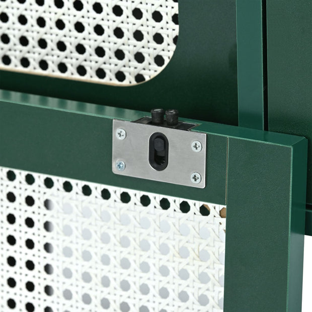 TV-Meubel - Groen met Wit Rotan - met 2 Rotan Schuifdeuren - 2 Laden - 4 Vakken met Verplaatsbare Planken