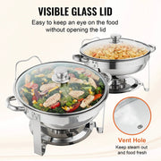 Chafing Dish Rolltop - Bain Marie Warming Dish - Buffet Warmer - Round - Glass Lid - 3.5 L - Pack of 2