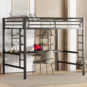 Kinderbed - Zonder Matras - Zonder Stoel - Metalen Bedframe met Bureau en Twee Boekenplanken - Geschikt voor Kinderen - Tieners en Volwassenen - 140x200 cm - Zwart