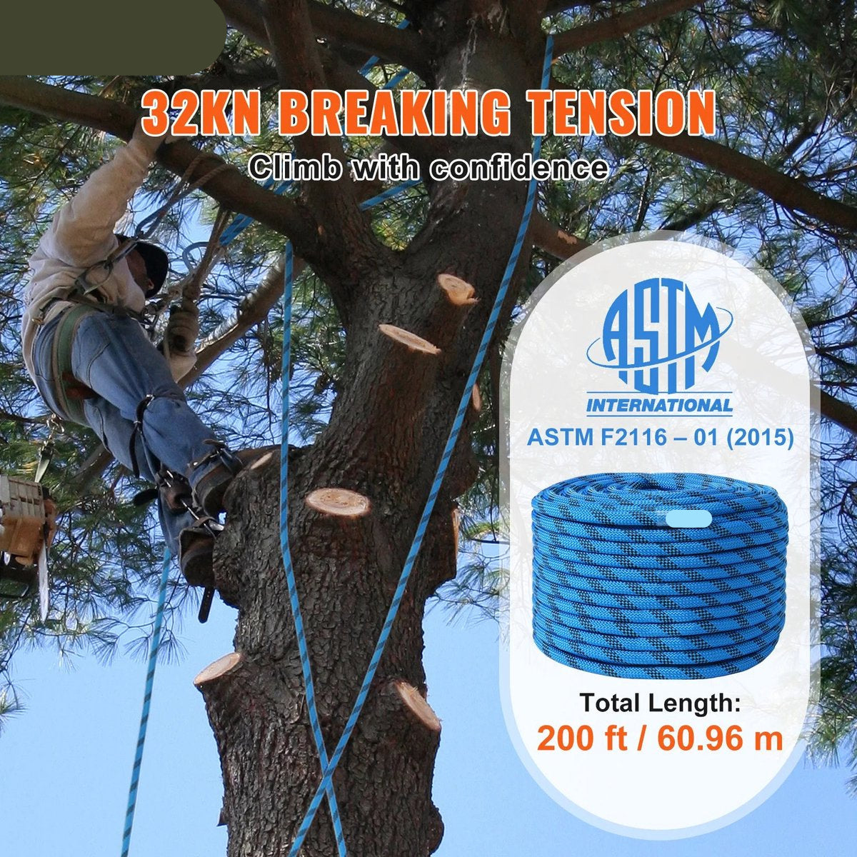 Klim touw - Outdoor rotsklimtouw - Met stalen karabijnhaken - 38 meter