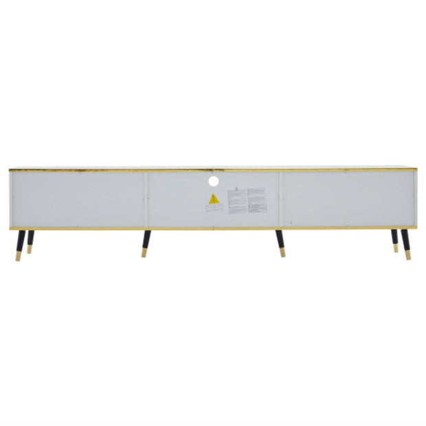 Modern Tv-kast - in Wit - Met een Uniek Patroon - 200x40x46cm - voor Televisie tot 80 inch - Twee Deuren - Kabelbeheer