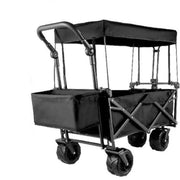 Trolley - Luxe Grote Zwarte Bolderkar - Opvouwbaar Luchtbanden - Tuinkar Kindervervoer - Strandkar met Dak - 100Kg Draagvermogen - 100x55cm