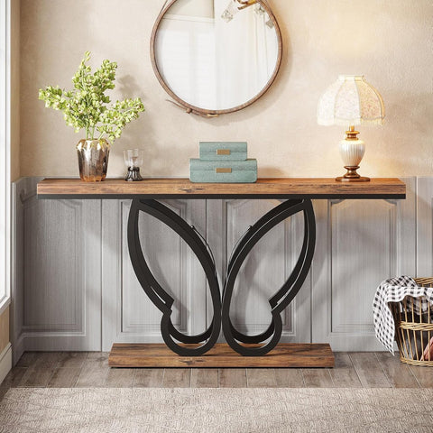 Consoletafel - Sidetable - Console - Haltafel - Metaal en Hout - Bruin - Industrieel - 140 x 80 x 30 cm - Console Tafel - voor Hal - Woonkamer - Entree