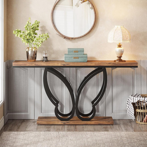 Consoletafel - Sidetable - Console - Haltafel - Metaal en Hout - Bruin - Industrieel - 140 x 80 x 30 cm - Console Tafel - voor Hal - Woonkamer - Entree
