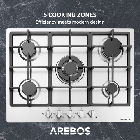 Gas hob 5 burners - Stainless steel - Incl. grids &amp; ignition protection