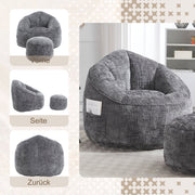 Zitzak met Voetensteun - Loungestoel met Hoge Druk Schuimvulling - Beanbag Ergonomisch Ontwerp - Chenille Stof – 89x88x76 cm - Grijs