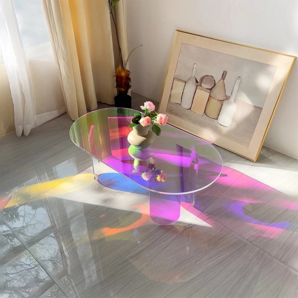 Salontafel - Bijzettafel - Acryl tafel - Kleurrijk - Modern - Ovaal - 95x50x36 cm
