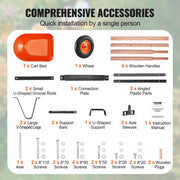 Transportkruiwagen - Ijzer + PU - Kuip met Grote Capaciteit - Eenvoudig te Monteren en op te Bergen - Max Draagvermogen120 kg - Slijtvaste Wielen - Geluidsarm - 140x62x58cm - Oranje + Zwart