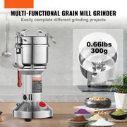 Elektrische Graanmolen - Droogmalen - Maalcapaciteit 300 g - Motortoerental 28000 rpm - met Borstel - Gietijzeren Maalplaten - Roestvrij Staal Trechter 403 - voor Huizen - Keukens - Ziekenhuizen en Farmaceutische Verwerkingsfabrieken