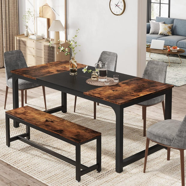 Keukentafel - Eettafel - 160 x 80 x 75 cm - Eetkamertafel voor 6-8 Personen - met Stevige Metalen Poten - Industrieel Design - Vintage - Rustiek Bruin