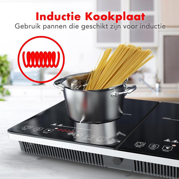 KitchenBrothers Inductie Kookplaat - 2 Pits - Vrijstaand - 1500W + 2000W - RVS