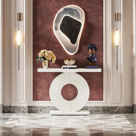 Moderne Consoletafel - Dressoirtafel - Bloemvormige Basis - Bijzettafel - Hout - Wit - 30 x 100 x 79 cm