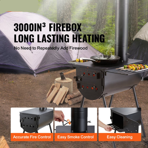 Draagbare Houtkachel - Camping Hot Tent BBQ-oven Buiten met Pijpen - 59 x 79 x 262 cm  - Kamergrootte 55 x 33 x 29,5 cm