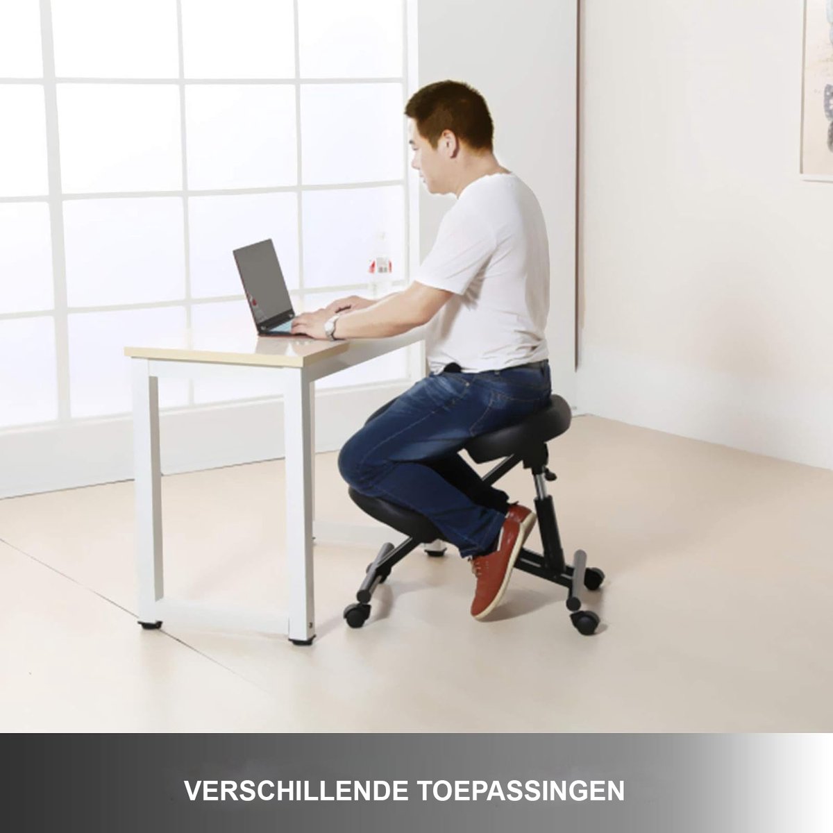 Ergonomic Kneeling Chair with Adjustable Height, Wheels and Comfortable Cushion - Healthy Sitting Posture Chair for Office and Work - Ergo Kneeling Chair with Smooth Wheels and Soft Seat - Office Chair for Back Comfort and Productivity