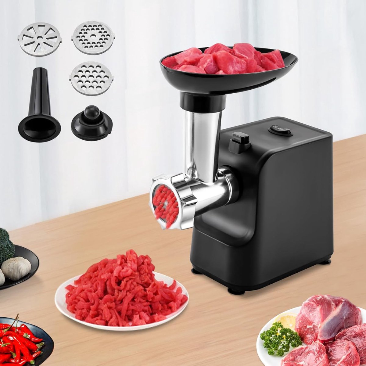 Gehaktmolen - Vleesmolen - Worstenmaker - Roestvrijstaal - 2,5kg/min - 1000W - Zwart