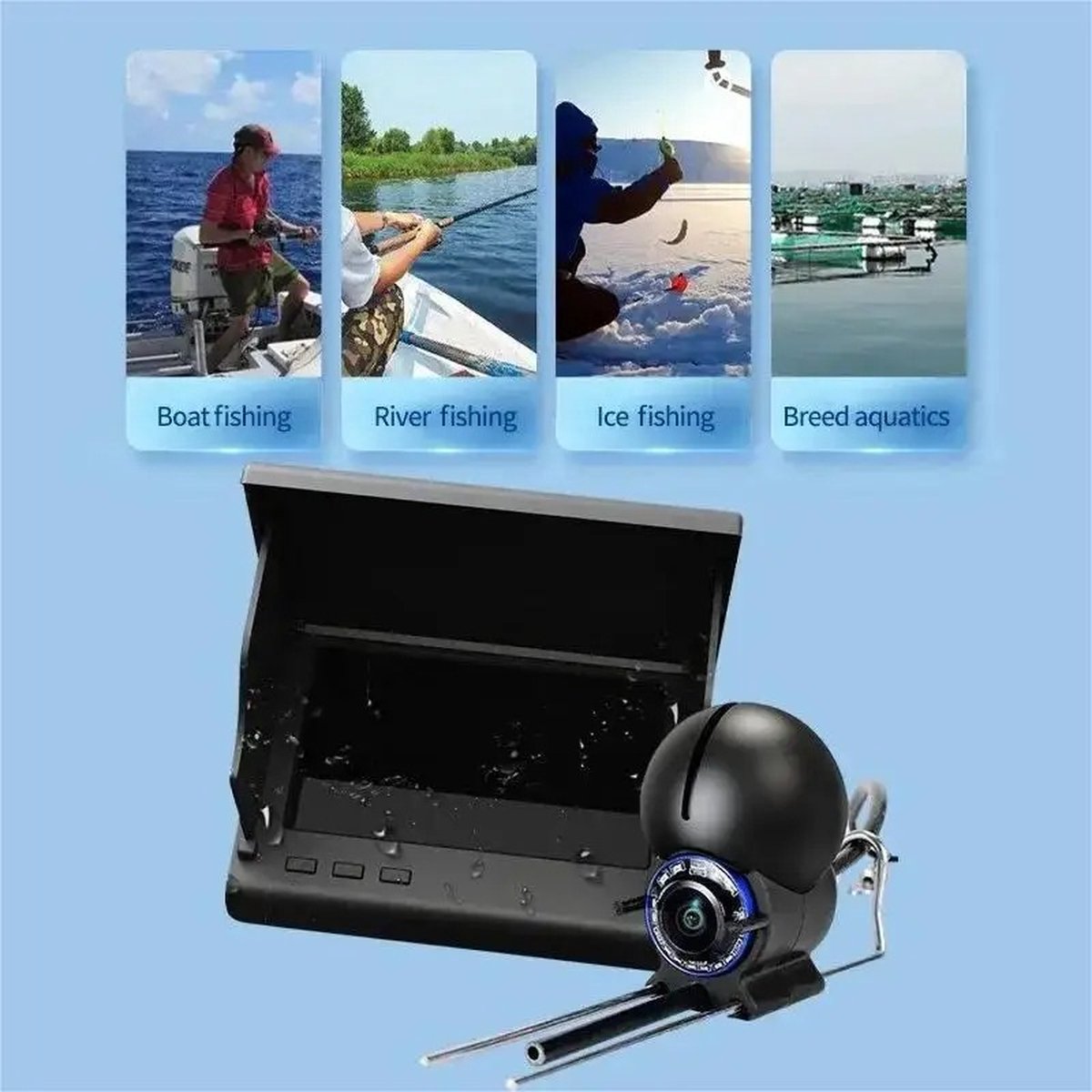 Fish Finder - Fish Finder - LCD 4.3 Inch Display - Underwater - 220° Fishing Camera - 1080P - 9 Hours Endurance - Night Vision - 30m
