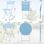 Orgineel Frans Bistroset - Patio Set - Hemelsblauw - 1x Tafel - 2x Stoelen - Opvouwbaar - Zwart