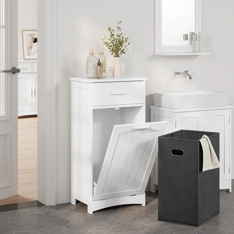 \Wasmand Met Deksel - Wit - Wasmand 3 Vakken - Wasmanden - Uitklapbaar - Kledingkast