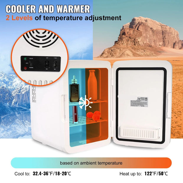 Mini Koelkast - 10 liter Draagbare Koeler/warmer - Huidverzorging Koelkast wit - Mini Fridge - Compacte Koelkast - Lichtgewicht Schoonheid Koelkast - Voor slaapkamer/kantoor/auto/boot/slaapzaal