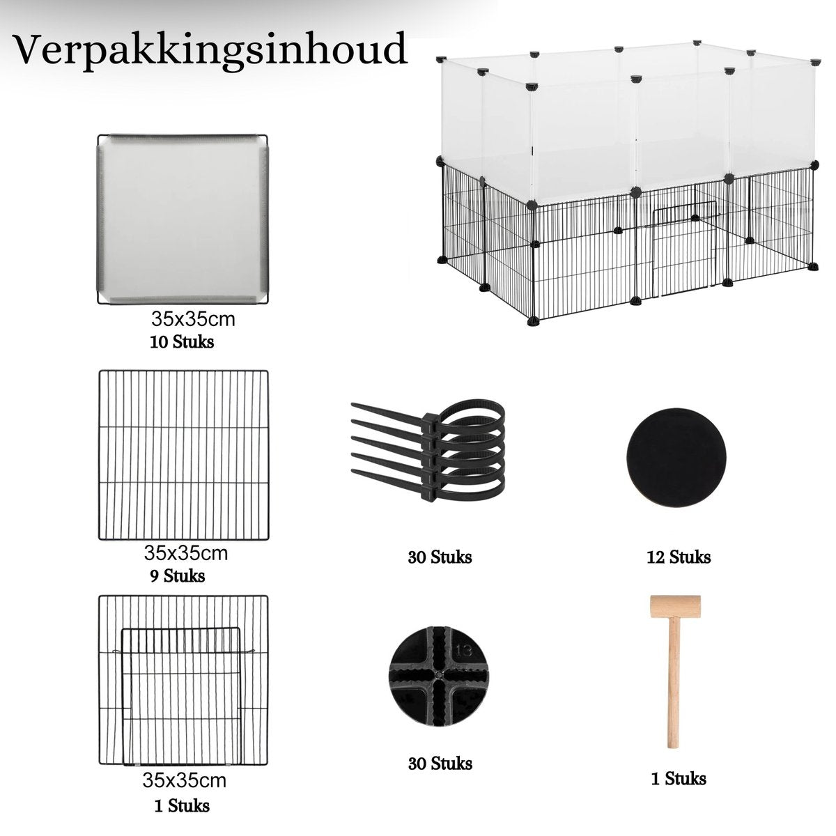 Dierenren - Kat - Hond - Binnenhuis - Ren - Buitenhuis - 107 cm x 72 cm x 72 cm - Wit