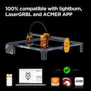 Lasergraveer machine - Laser Graveer - Professioneel gebruik - 6W - USB/APP/Online/TF - 10000mm/min - 6000mw - 24V 3A DC - 32Bit - CNC - Hout, Glas, Plastic, Leer, Papier, Etc. - Zwart