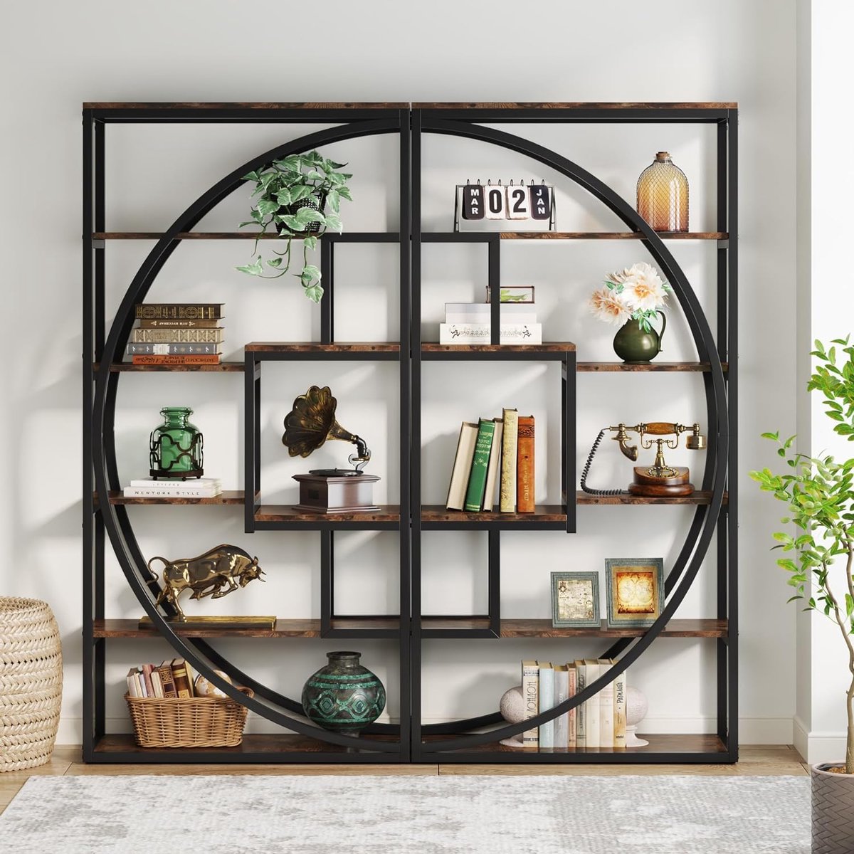 Boekenkast - Boekenrek met 5 Planken - Industrieel Vintage - Geometrisch Ontwerp - Bruin en Zwart - 80 x 30 x 180 cm