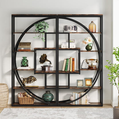 Boekenkast - Boekenrek met 5 Planken - Industrieel Vintage - Geometrisch Ontwerp - Bruin en Zwart - 80 x 30 x 180 cm