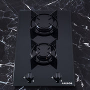 Gaskookplaat 2 Pits - Glaskeramisch - Incl. Pannenrek & Ontstekings Zekering - Autarkic -  Geschikt voor aardgas of propaangas - Gasfornuis Gaskookplaat