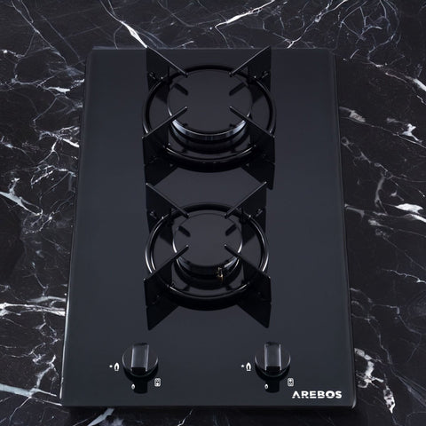 Gaskookplaat 2 Pits - Glaskeramisch - Incl. Pannenrek & Ontstekings Zekering - Autarkic -  Geschikt voor aardgas of propaangas - Gasfornuis Gaskookplaat