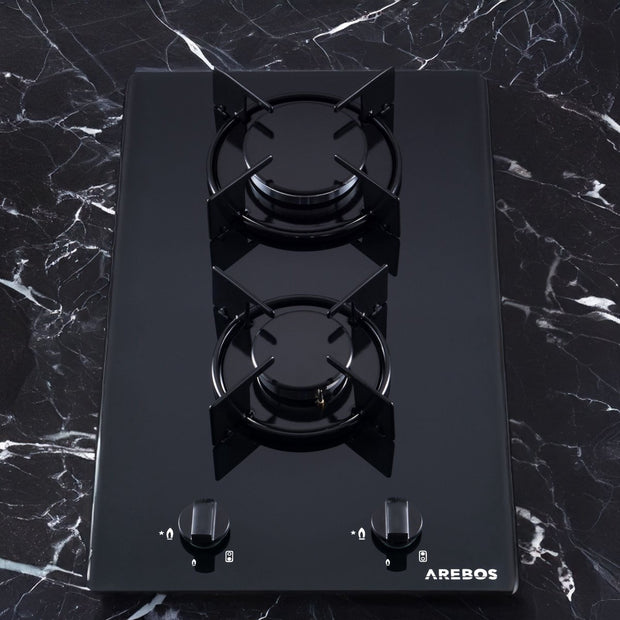 Gaskookplaat 2 Pits - Glaskeramisch - Incl. Pannenrek & Ontstekings Zekering - Autarkic -  Geschikt voor aardgas of propaangas - Gasfornuis Gaskookplaat