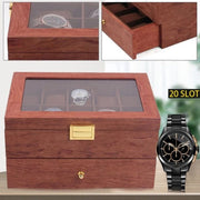 Luxe Horlogebox - Horlogedoos Heren & Dames - Geschikt voor 20 Horloges of Armbanden - Sieradendoos - Juwelendoos - Hout - 2 Lagen - 20 Vakken