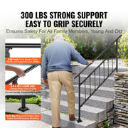 Smeedijzeren Leuning – Voor 1-4 Treden – Verstelbare Hoek (0-50°) – Antislip, Anticorrosief en Antiroest – Geschikt voor Buitentrappen - Veranda's - Balkons - Tuinen en Woongebouwen