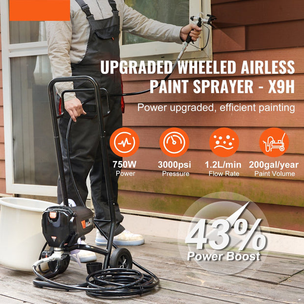 Airless Verfspuitsysteem - 3000PSI - 750W - 220V - Spuitverfmachine - Oprolbaar Hoge Druk Verfspuit - met 15m Slanglengte - 1.2 l/min Maximale Stroom - Zwart