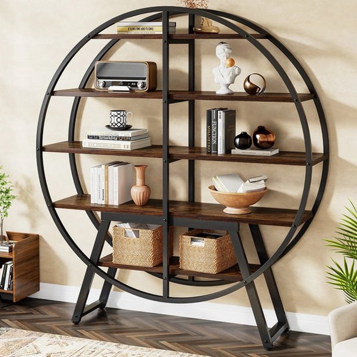 Boekenkast - Bruin - Rond - Vrijstaande Kast - Decoratieve Plank - Boekenrek- Boekenkast Kind