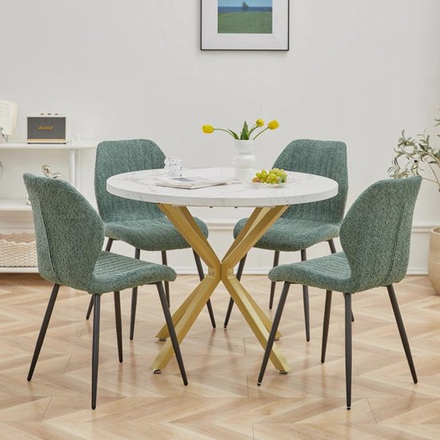 Eettafel - 100 cm - Luxe - Gouden Onderstel - Marmer Look - Rond - Meubels