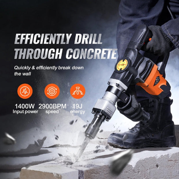 Sloophamer EX7 - Professionele Breekhamer - 1400W - 2900Bpm - Lichtgewicht - Schokabsorberend - Ergonomisch Ontwerp - Incl koffer en twee beitels