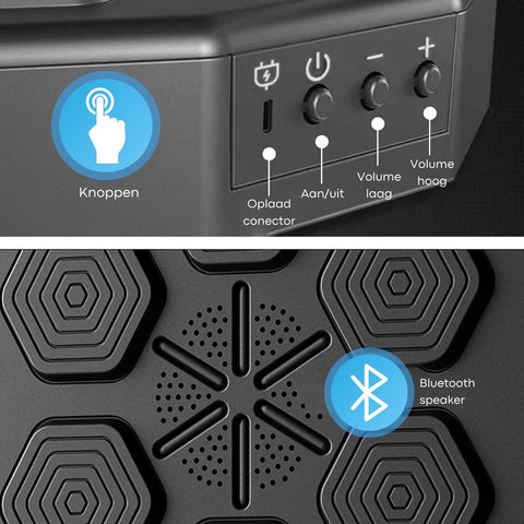 Boksmachine met muziek & Bluetooth Inclusief kinderhandschoenen - Bokszak - Boksmachine - Wandmontage - Zwart