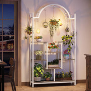 Plantenrek - Plantenstandaard - Plantenrek voor Binnen en Buiten - Plantenrek met 5 Niveaus en 8 S-haken - Wit - 100 x 30 x 190 cm