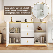 LED - Modern wit dressoir met LEDverlichting - 150x35x80 cm - 2 deuren, 3 lades en RGB-kleuren - Opbergkast voor woonkamer, eetkamer of hal - Wit